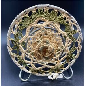 Vintage Handmade Floral Crochet Metal Napkin Holder Granny Chic Cpttage‎ Core
